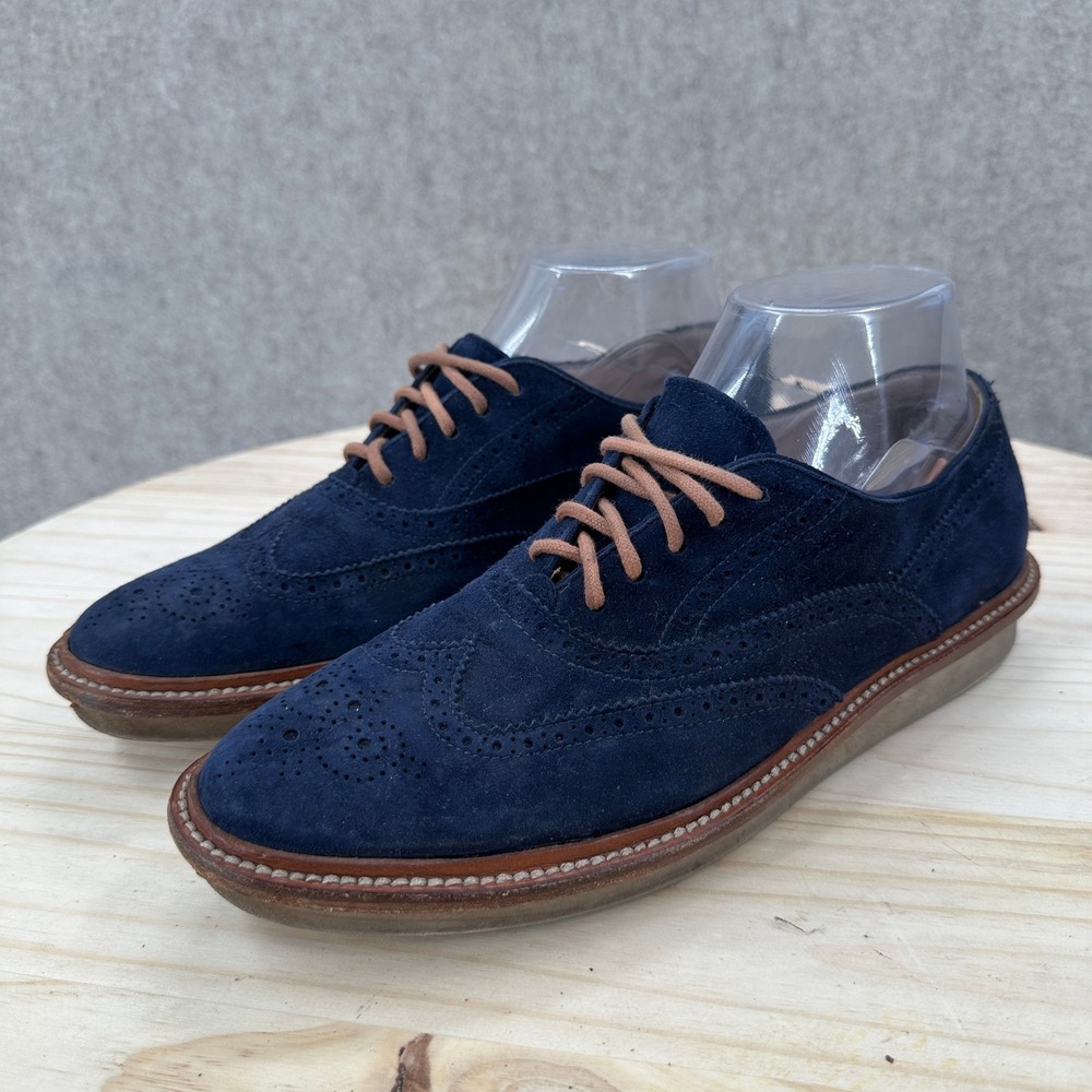 Tod's Wingtip Oxfords Men 39.5 Blue Suede Lace Up Brogue Italian Luxury Shoes